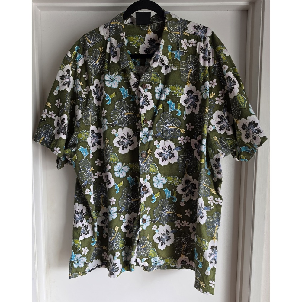 Pipeline USA Men Green Floral Cotton Collared Short Sleeve Shirt Casual Top